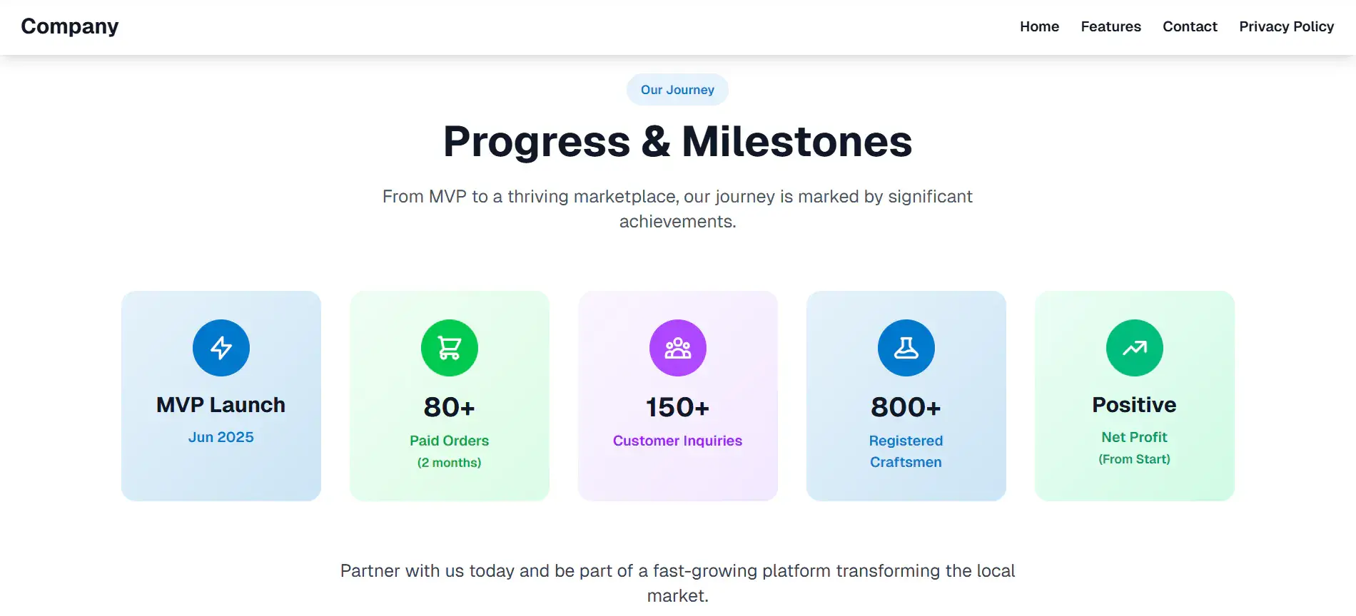 Company landing page, screen 2