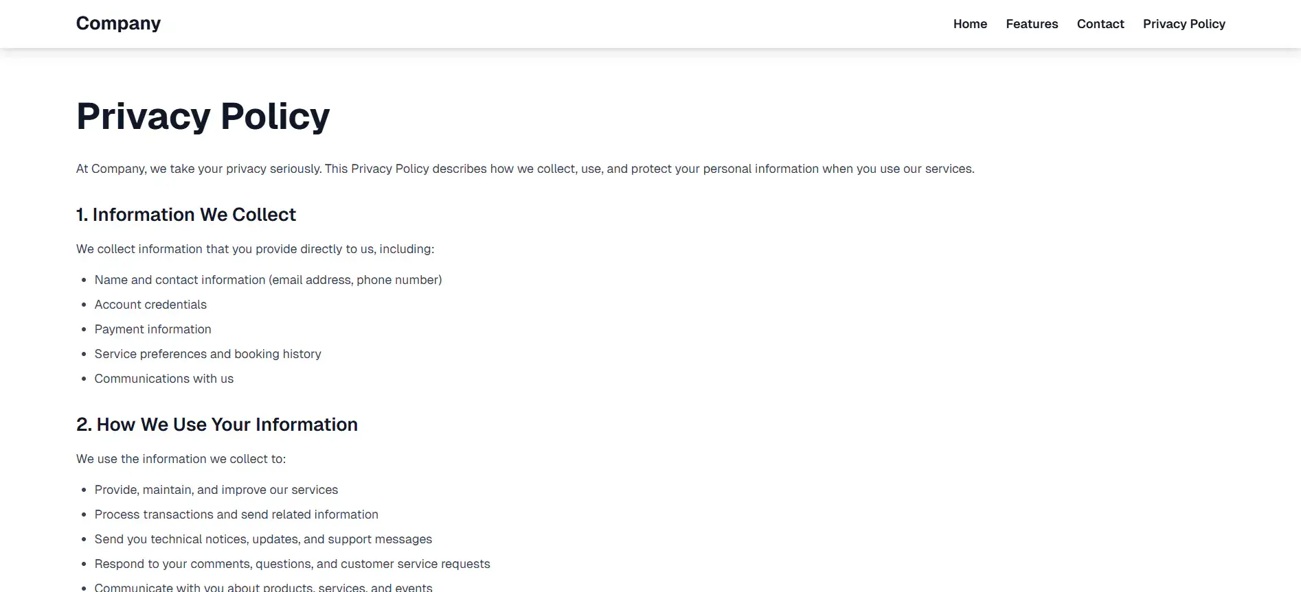 Company landing page, screen 3