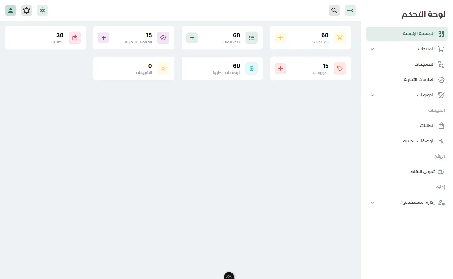 Pharmacy dashboard, screen 1